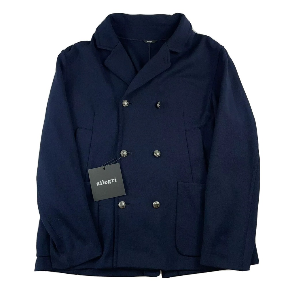 Allegri Navy Blue Thick Polyester Metal Button Dbl Breasted Blazer Size 40R NWT